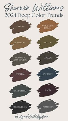 the color swatches for shehrwin williams's 2012 deep color trends