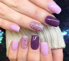 Sns Nails Designs, Light Purple Nails, Dark Purple Nails, Sns Nails Colors, Purple Glitter Nails, Crazy Design, Purple Nail Art, Purple Acrylic Nails