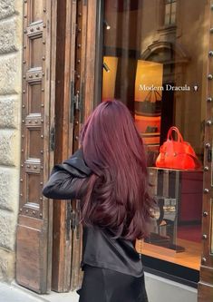 Violet Plum Hair Color, Winter Cherry Hair, Temporary Dye For Dark Hair, Cool Toned Dark Red Hair, Dark Red On Dark Hair, Dark Red Glaze Hair, Hair Dye Cherry Red, Dark Cherry Hair Aesthetic, Outfits With Dark Red Hair