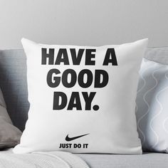 Super soft and durable 100% spun polyester Throw pillow with double-sided print. Cover and filled options. Get ready to upgrade your style with this awesome poster. Perfect for any sneakerhead or sports enthusiast, this poster features the iconic HAVE A GOOD DAY text in a bold, modern design. Nike Jordan, Nike Jordan Canvas, Nike Jordan Print, Hypebeast Print, Nike Fan Gifts, Hip Hop, Tracklist, Sneaker Wall Art, A Great Canvas for the Sneaker Lovers Wall, Jordan Posters, Gift For Him, Gift For Her , Man Cave, Gift Idea, Jordan Flight Nike, Nike Poster, Nike Print, Nike Canvas, Nike Wall Art, Air Jordan Poster, Minimalist Design. Have A Good Day Text, Air Jordan Poster, Sneaker Wall Art, Poster Minimalist Design, Poster Nike, Nike Wall, Sneaker Wall, Jordan Poster, Nike Poster