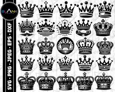 a large set of crown silhouettes in various styles and sizes, all with different crowns