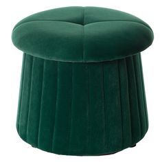 a green velvet stool with pleated legs