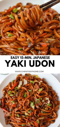 Yaki Udon. Bouncy chewy udon noodles stir fried in a delicious sweet savory sauce with vegetables and your choice of protein. This Japanese stir-fried noodle dish comes together quickly in just 15 minutes with simple ingredients in one pan! Noodles Japanese Pan Noodles, Shrimp Yaki Udon, Japanese Pan Fried Noodles, Noodles And Company Japanese Pan Noodles, Japanese Pan Noodles Noodles And Company, Korean Udon Noodle Recipe, Stir Fry Udon Noodles Recipe, Japanese Pan Noodles Copycat, Udon Toppings