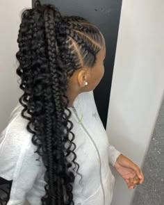 Barbie Hairstyles With Braids, Bohemian Feed In Braids Ponytail, Large Feedin Braids Ponytail, Braided Up Bun Hairstyles, Feed In Ponytail Braids With Curls, French Braided Ponytail Hairstyles, Braided Hairstyles In A Ponytail, Feed In Boho Ponytail, Braided Ponytail With Curls At The End