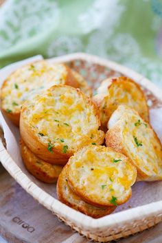 some food is in a basket on a table