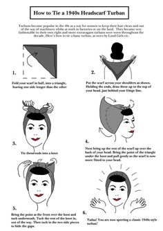 1940s Headscarf, 50s Head Scarf, 1940 Hairstyles, 1940s Accessories, Rockabilly Fashion Outfits, 1940 Hair, 1940s Hairstyles