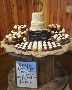 a table topped with lots of cupcakes next to a sign that says change is the most important thing in life