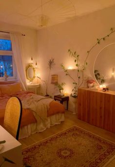 a bed room with a neatly made bed next to a window and a rug on the floor