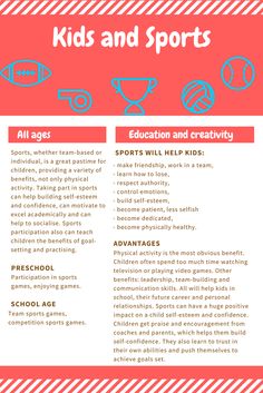 a red and white poster with the words kids and sports on it