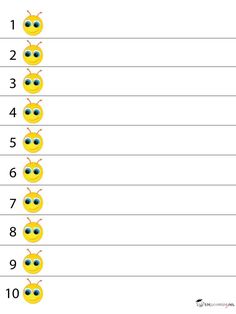 a number line with smiley faces and numbers to 10 on the bottom, which are numbered in