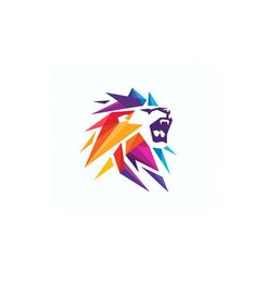 the lion head is made up of multicolored triangles