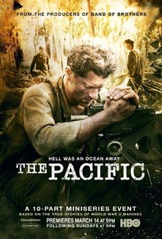 the pacific movie poster with an image of a man looking at something in his hand