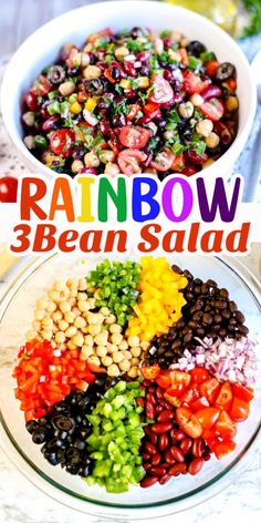 rainbow bean salad in a bowl with the title above it