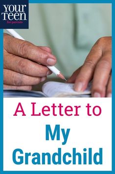 a person writing on a book with the title'a letter to my grandchild '