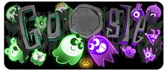 the word boo spelled out in neon colors with lots of monsters around it and halloween decorations