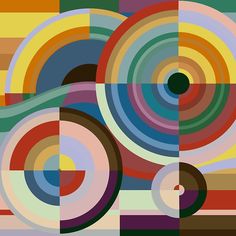 an abstract painting with circles and stripes