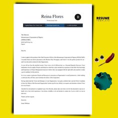 a letterhead with a pen and ink on it, next to a yellow background