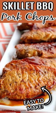 grilled pork chops on a white plate with text overlay