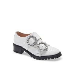 A Bold Lug Sole Brings Edgy Appeal To This Croc-Embossed Loafer With Crystal Buckles Detailing The Vamp Straps. Style Name: Schutz Doris Croc Embossed Loafer (Women). Style Number: 6223134. 1.5” Heel New Without Tags, One Small Stuff On Side From Storage Smoke Free Pet Free Home Fast Shipping! Shoes D White Flats With Textured Sole For Work, Formal White Loafers With Lug Sole, White Flats For Fall Workwear, White Leather Loafers With Lug Sole, Chic White Loafers With Textured Sole, White Patent Leather Loafers For Work, White Office Loafers With Lug Sole, Trendy White Flats For Work, Elegant White Platform Loafers