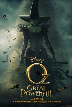 the movie poster for disney's oz is shown in green and yellow frame with an image of a woman wearing a hat