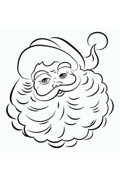 a black and white drawing of santa claus's face with his beard blowing in the wind