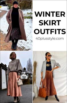 Don't put your skirts away during winter! Here are the best skirts for winter and winter skirt outfits to keep you warm AND stylish. Skirts With Boots For Winter, Long Dresses Casual Winter Maxi Skirts Fall Outfits, Winter Midi Skirt Outfit Cold Weather, Winter Maxi Skirt Outfit Cold Weather, Mid Skirt Outfits Winter, How To Wear Skirts In Winter, Skirt And Sweater Outfit Winter, Sweater And Skirt Outfit Winter, Cold Weather Skirt Outfits