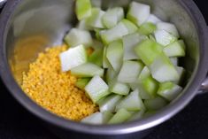 the food is prepared and ready to be cooked in the pot on the stove top