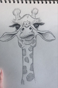 a pencil drawing of a giraffe's face with big eyes and long neck