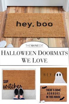 halloween doormats with the words hey boo on them and an image of a ghost