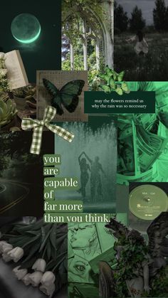 a collage of green images with the words you are capable of far more than you think