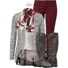 Grey Riding Boots Outfit, Gray Riding Boots Outfit, Burgundy Jeans Outfit Fall, Burgundy High-top Boots For Winter, Wine Colored Pants Outfit, Burgandy Boot Outfit Fall, Burgundy Jeans Outfit, Casual Outfits With Boots, Winter Knee-high Burgundy Boots