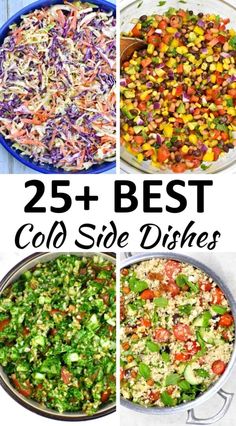 collage of different types of cold side dishes with text overlay that reads 25 best cold side dishes