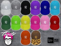 baseball caps with the new york yankees on them in different colors and sizes, all featuring leopard print