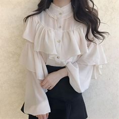 Korean Casual, Vestidos Vintage, Kawaii Shop, Style Blouse, Lantern Sleeve, Girl Style, Kawaii Fashion