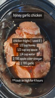 the ingredients to make honey garlic chicken in an instant pressure cooker with instructions on how to cook them