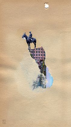 two horses are standing on top of a building in the middle of the desert,