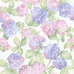 a floral wallpaper with blue, pink and purple flowers