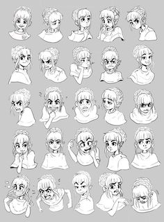 an anime character's face expressions and their expressions are drawn in black and white