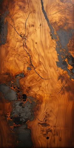 a close up view of a wooden table with black and brown paint on it's surface