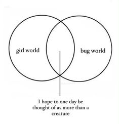 two intersecting circles with the words, girl world and bug world in each one's center