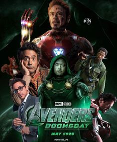 the avengers movie poster is shown with many different characters in front of him and an image of