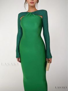 Elegant Hadassah Maxi Dress Formal Green Stretch Midi Dress, Green Stretch Evening Dresses, Fitted Green Midi Dress For Dinner, Chic Stretch Green Dress, Green Midi Length Dress For Dinner, Green Long Sleeve Dinner Dress, Spring Green Dinner Dress, Green Spring Dinner Dress, Chic Green Mini Dress For Dinner