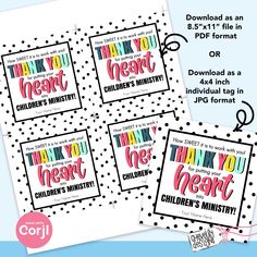 four thank you for the children's ministry printables