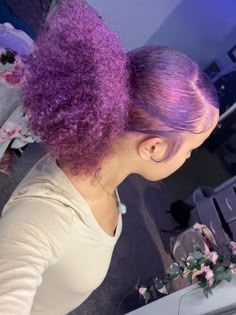 Purple Hair Dye Ideas For Black Hair, Dyed Hair Colors Black Women, Purple Dyed Hair Black Women, Dark Purple Natural Hair, Purple Natural Hair Black Women, Dark Purple Hair Black Women, Purple Hair On Black Women, Hair Dye Ideas Purple, Purple Skunk Stripe Hair