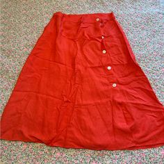 Brand New Loft Skirt With Tags Size 12 Reddish/Burnt Orange Color Button Up Side Red Maxi Skirt With Pockets For Spring, Red Summer Bottoms With Button Closure, Summer Red Bottoms With Button Closure, Red Button Closure Bottoms For Summer, Red Buttoned Skirt, Fitted Red Skirt With Button Closure, Red Long Skirt For Day Out, Red Summer Skirt With Button Closure, Red Button Closure Skirt For Summer