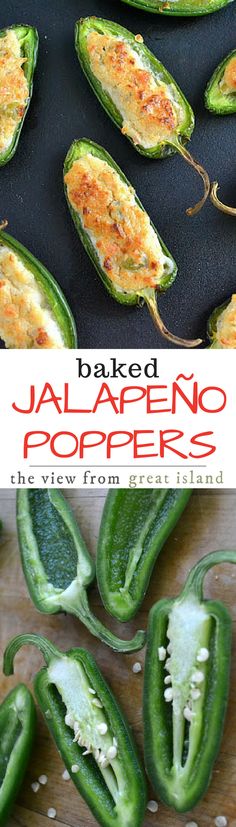 baked jalapeno poppers on a baking sheet with the title above it