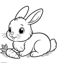 a cute little bunny sitting on the ground coloring pages for kids, printable and coloring