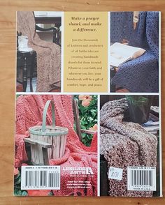 the front cover of a knitting book with pictures of furniture and accessories on it's side