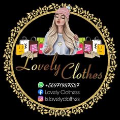 the logo for lovely clothes with a woman holding shopping bags in front of her face