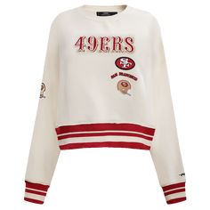 NFL SAN FRANCISCO 49ERS RETRO CLASSIC WOMEN'S CREWNECK (EGGSHELL/ RED) Game Day Crew Neck Sweater, 49ers Jacket, 49ers Hoodie, 49ers Shirts, 49ers Fans, Nfl San Francisco, Red Bandana, Womens Crewneck, San Francisco 49ers